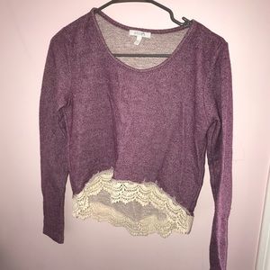 Purple crochet trimmed sweater